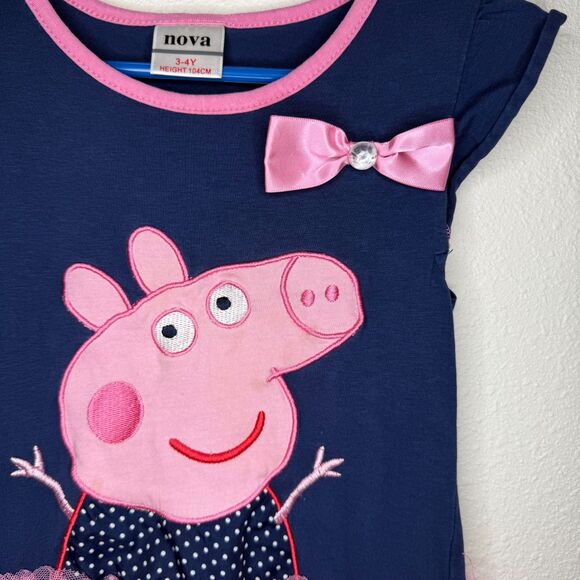 Peppa Pig Girls Tutu Dress Navy Pink 3-4Y by Nova | Ruffle Skirt & Bow Preowned - Picture 4 of 6